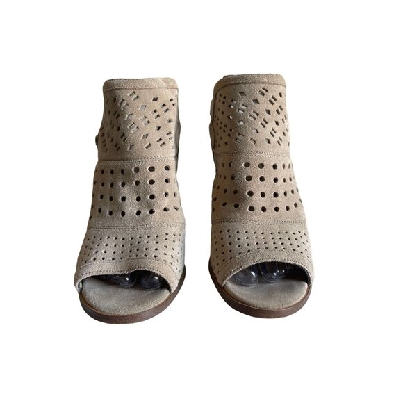 Marc Fisher Taupe Perforated Suede Peep-toe Casha Block Heel Bootie Size 8M - Picture 3 of 5
